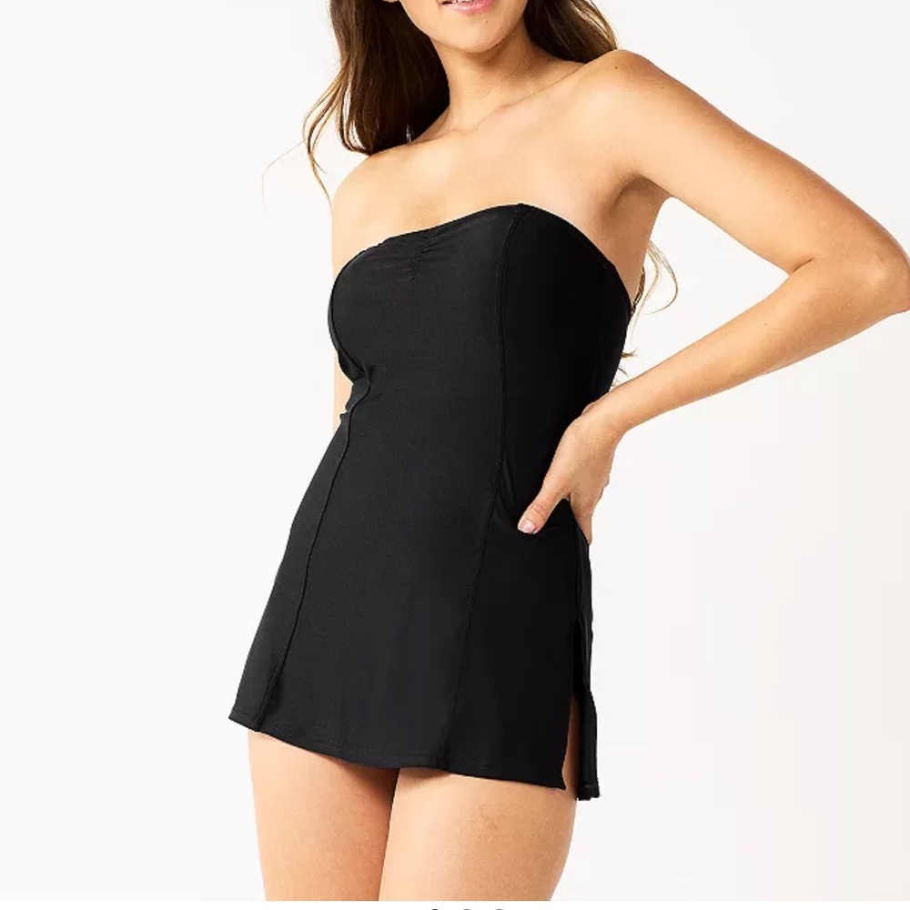 Nine West Black Strapless Swimdress with Side Slit